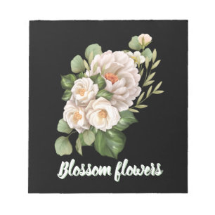 Elegant white floral bouquet with green leaves notepad