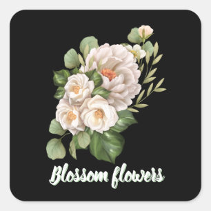 Elegant white floral bouquet with green leaves square sticker