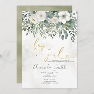 Elegant White Floral Boy or Girl Gender Reveal Invitation