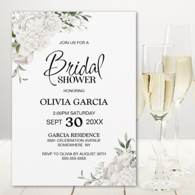 Elegant White Floral Bridal Shower Invitation (Creator Uploaded)
