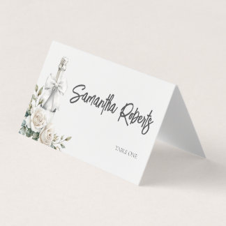 Elegant White Floral Brunch and Bubbly Place Card