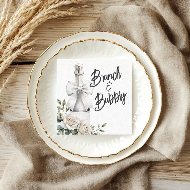 Elegant White Floral Brunch and Bubbly Stickers Napkin (Creator Uploaded)