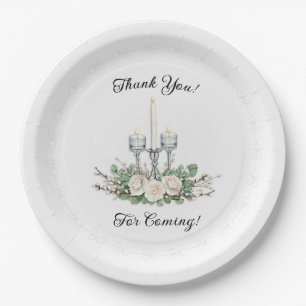 Elegant White Floral Candlelight “Thank You For Co Paper Plate