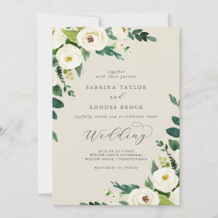 Elegant White Floral   Champagne Wedding Invitation