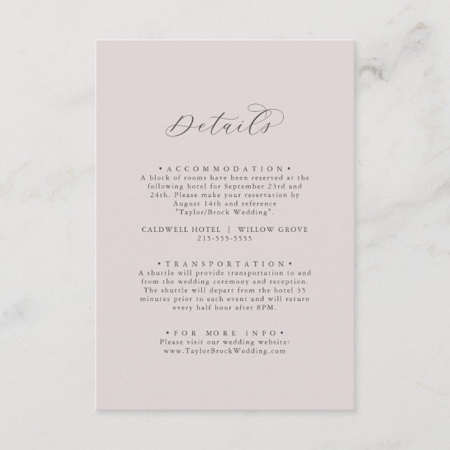 Elegant White Floral Coordinate Blush Mauve Detail Enclosure Card (Front)
