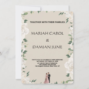 Elegant White Floral Cream Wedding Invitation