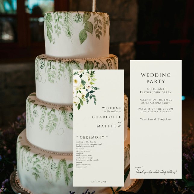Elegant White Floral Cream Wedding Program (Creator Uploaded)