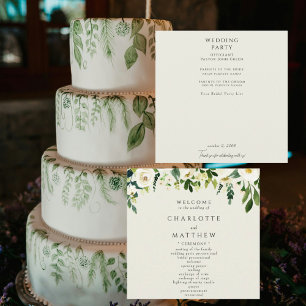 Elegant White Floral Cream Wedding Program