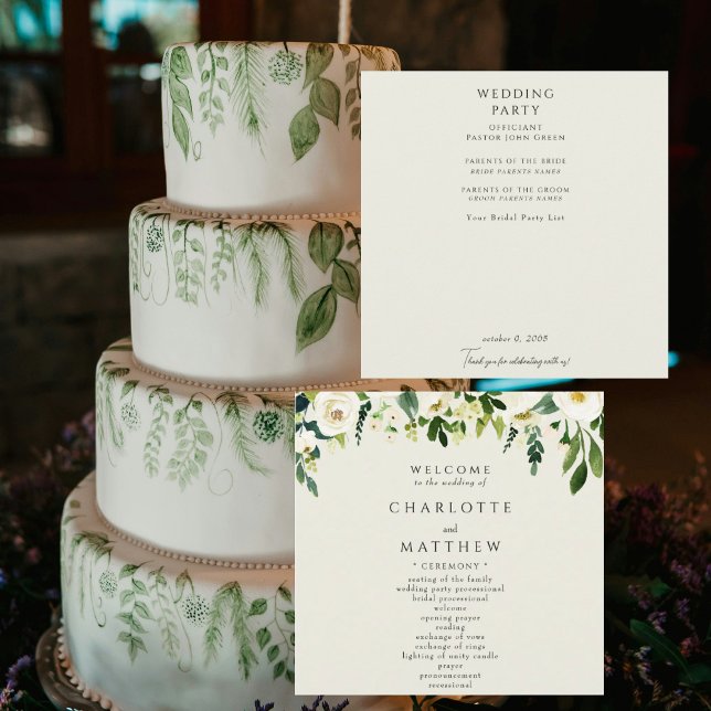 Elegant White Floral Cream Wedding Program (Creator Uploaded)