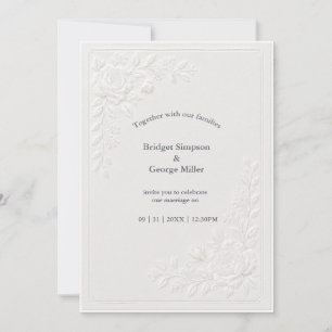 Elegant White Floral Embossed Wedding Invitation