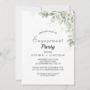 Elegant White Floral Engagement Party Invitation