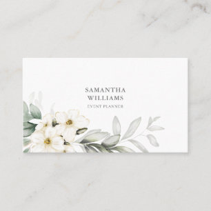 Elegant White Floral Event Planner QR Code Business Card