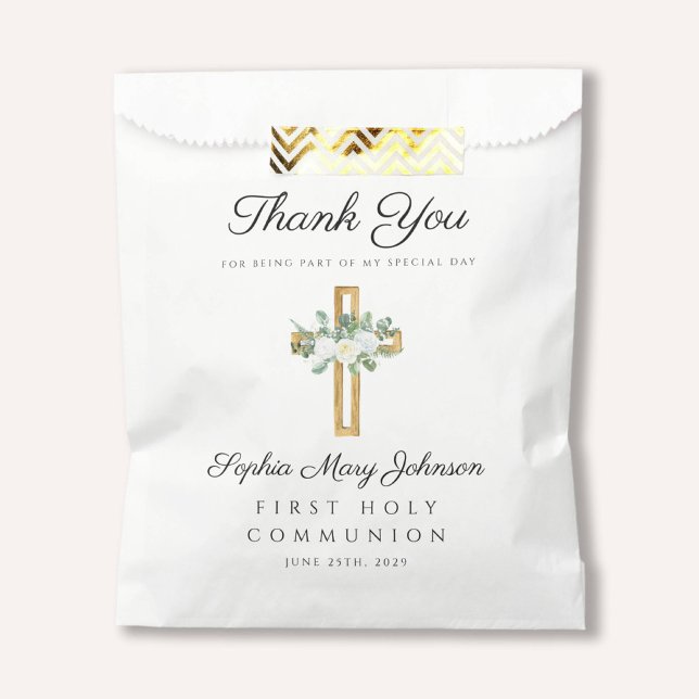 Elegant White Floral First Communion  Favour Bag (Elegant White Floral First Communion Favor Bag)