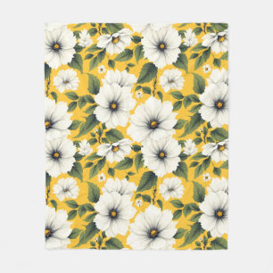 Elegant White Floral  Fleece Blanket