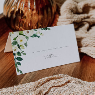Elegant White Floral Folded Wedding Place Card