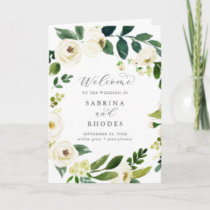 Elegant White Floral Folded Wedding Program