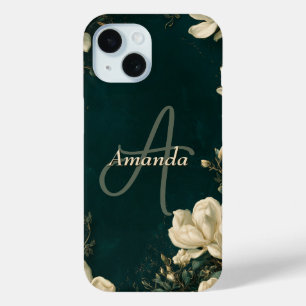 Elegant White Floral Frame with Custom Name iPhone 15 Case
