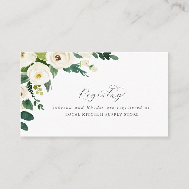 Elegant White Floral Gift Registry Enclosure Card (Front)