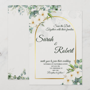Elegant White Floral Gold Arch Wedding Invitation