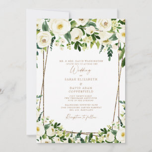 Elegant White Floral & Gold Formal Wedding Invitation