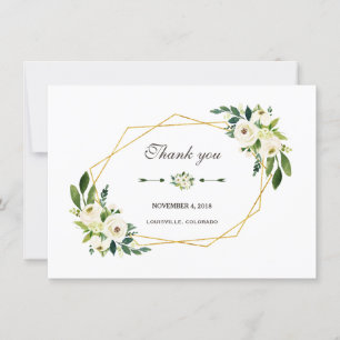 Elegant White Floral Gold Frame Wedding Thank you