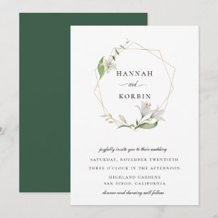 Elegant White Floral Gold Geometric Frame Wedding Invitation
