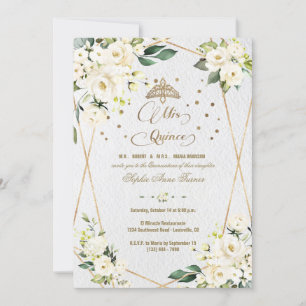 Elegant White Floral Gold Mis Quince Quinceañera Invitation