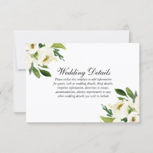 Elegant White Floral Green Leaf Wedding Details RSVP Card