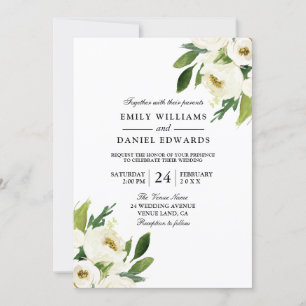 Elegant White Floral Green Leaf Wedding Invitation