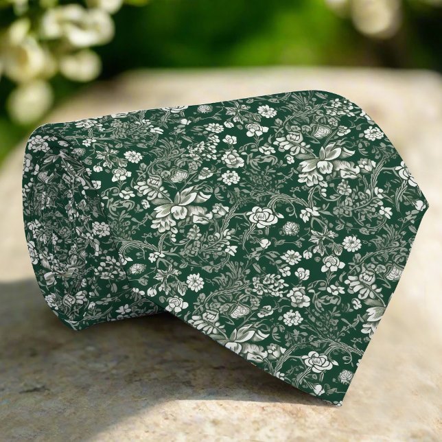 Elegant White Floral Green Pattern Wedding Tie (Creator Uploaded)