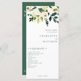 Elegant White Floral Green & White Wedding Program