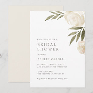 Elegant White Floral Greenery Bridal Shower Invita Invitation