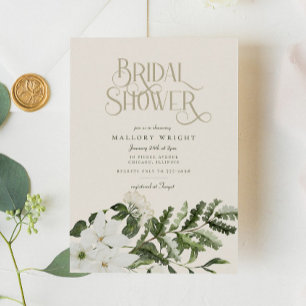 Elegant White Floral Greenery Bridal Shower Invitation