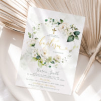 Elegant White Floral Greenery Christening Baptism
