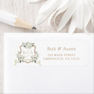 Elegant White Floral Greenery Crest Return Address Return Address Label