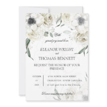 Elegant White Floral Greenery QR Code Wedding Invi