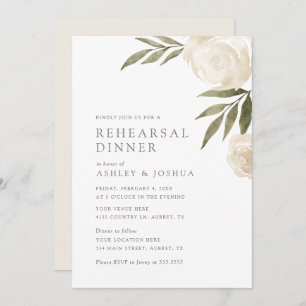 Elegant White Floral Greenery Rehearsal Dinner Inv Invitation