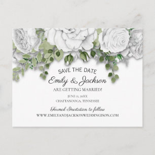 Elegant White Floral Greenery Wedding Save Date Postcard