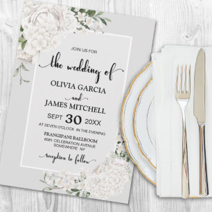 Elegant White Floral Grey Wedding Invitation