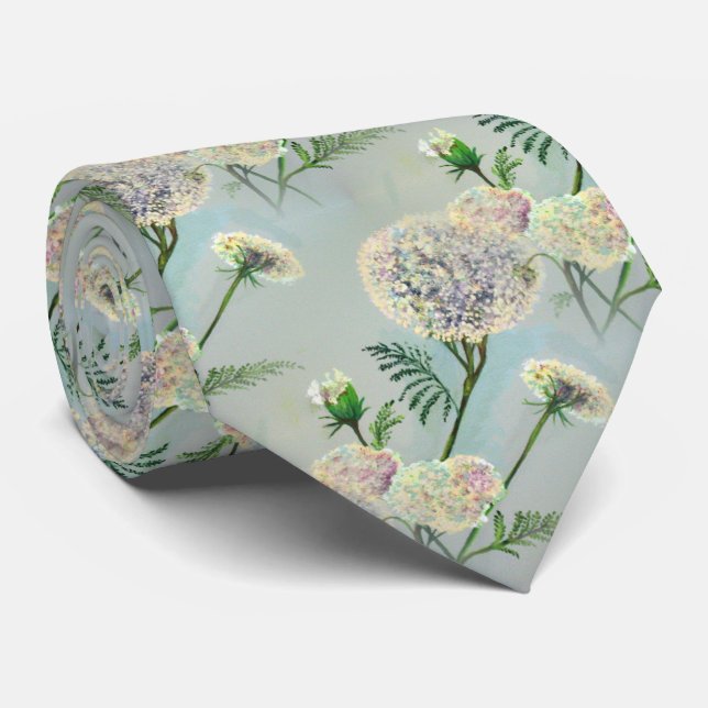 Elegant White Floral Groom's Wedding Tie (Rolled)