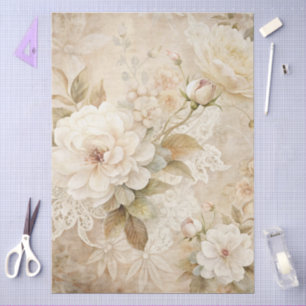 Elegant White Floral Grunge Decoupage Tissue Paper