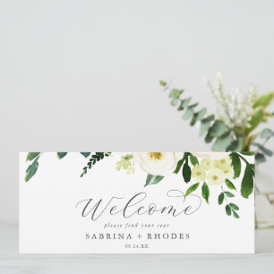 Elegant White Floral Hanging Seating Chart Header