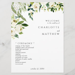 Elegant White Floral II Wedding Program