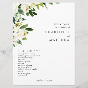 Elegant White Floral III Wedding Program