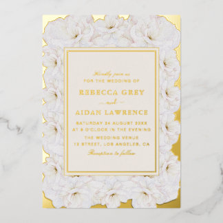 Elegant White Floral Ivory Gold Border Wedding