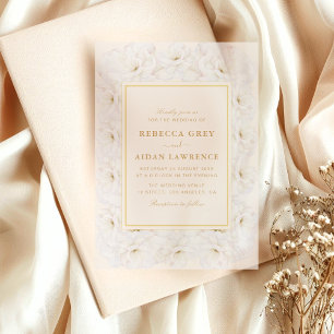 Elegant White Floral Ivory Gold Border Wedding Vellum Invitations