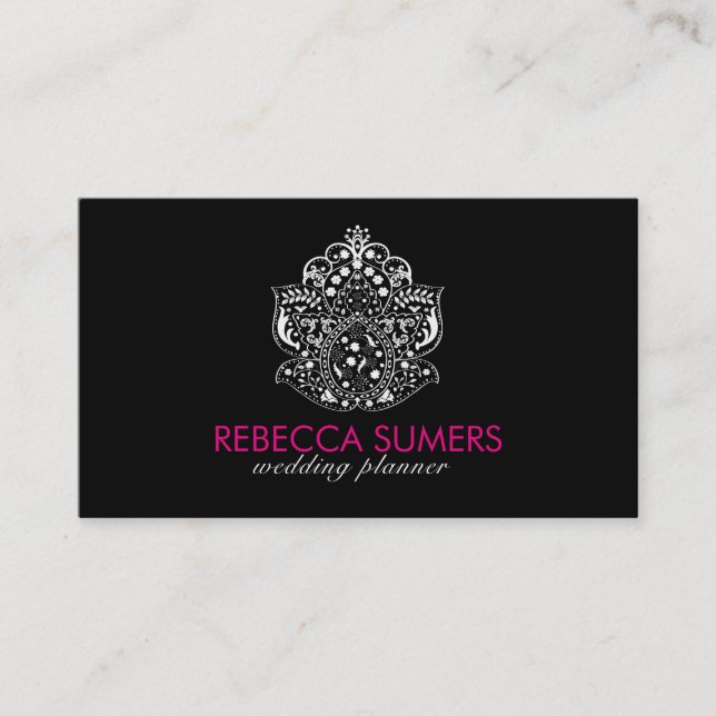 Elegant White Floral Lace Ornament Business Card (Front)