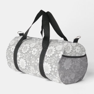 Elegant white floral lace pattern duffle bag