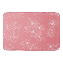 Elegant White Floral Line Art on Coral Pink – Mode
