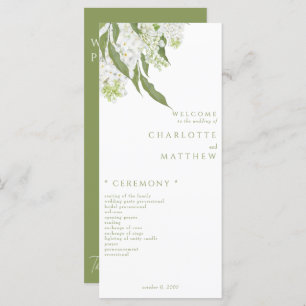 Elegant White Floral Moss Green Wedding Program